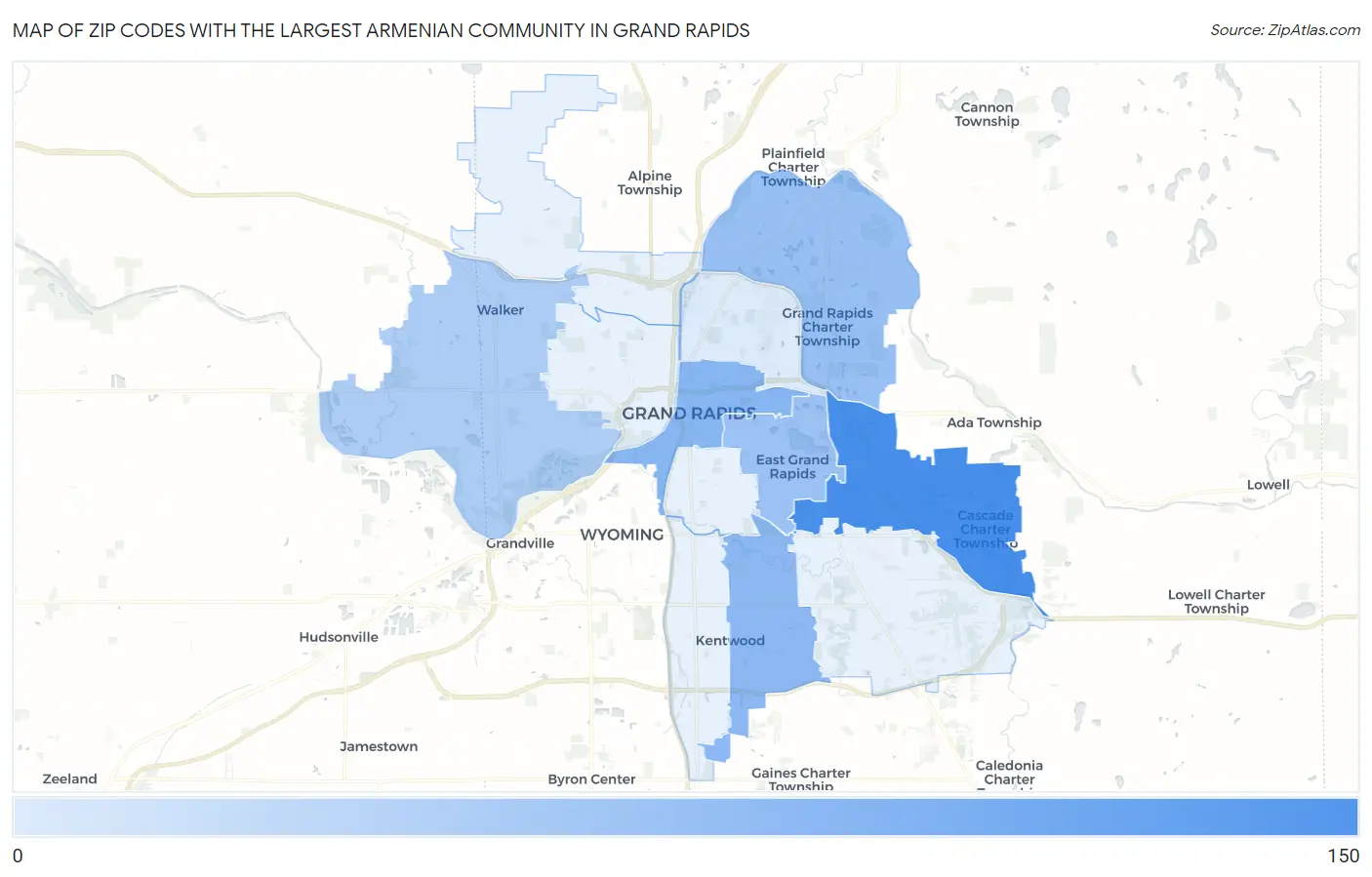 Zip Codes with the Largest Armenian Community in Grand Rapids Map