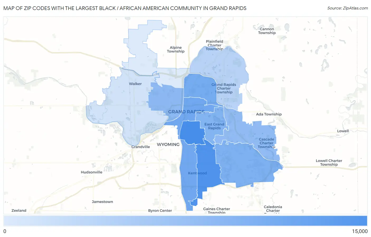 Zip Codes with the Largest Black / African American Community in Grand Rapids Map