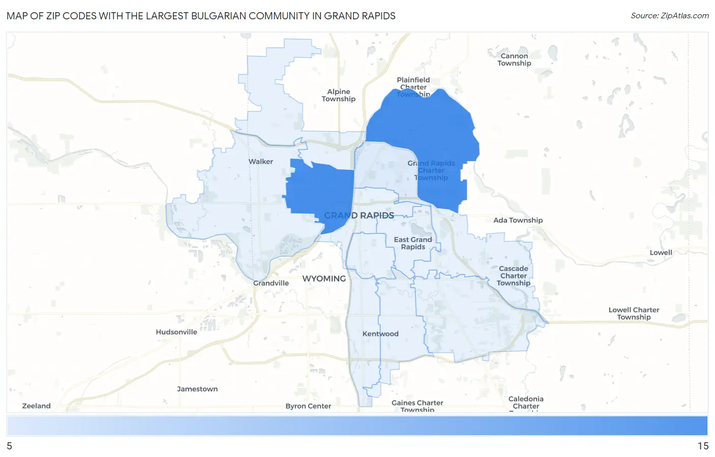 Zip Codes with the Largest Bulgarian Community in Grand Rapids Map