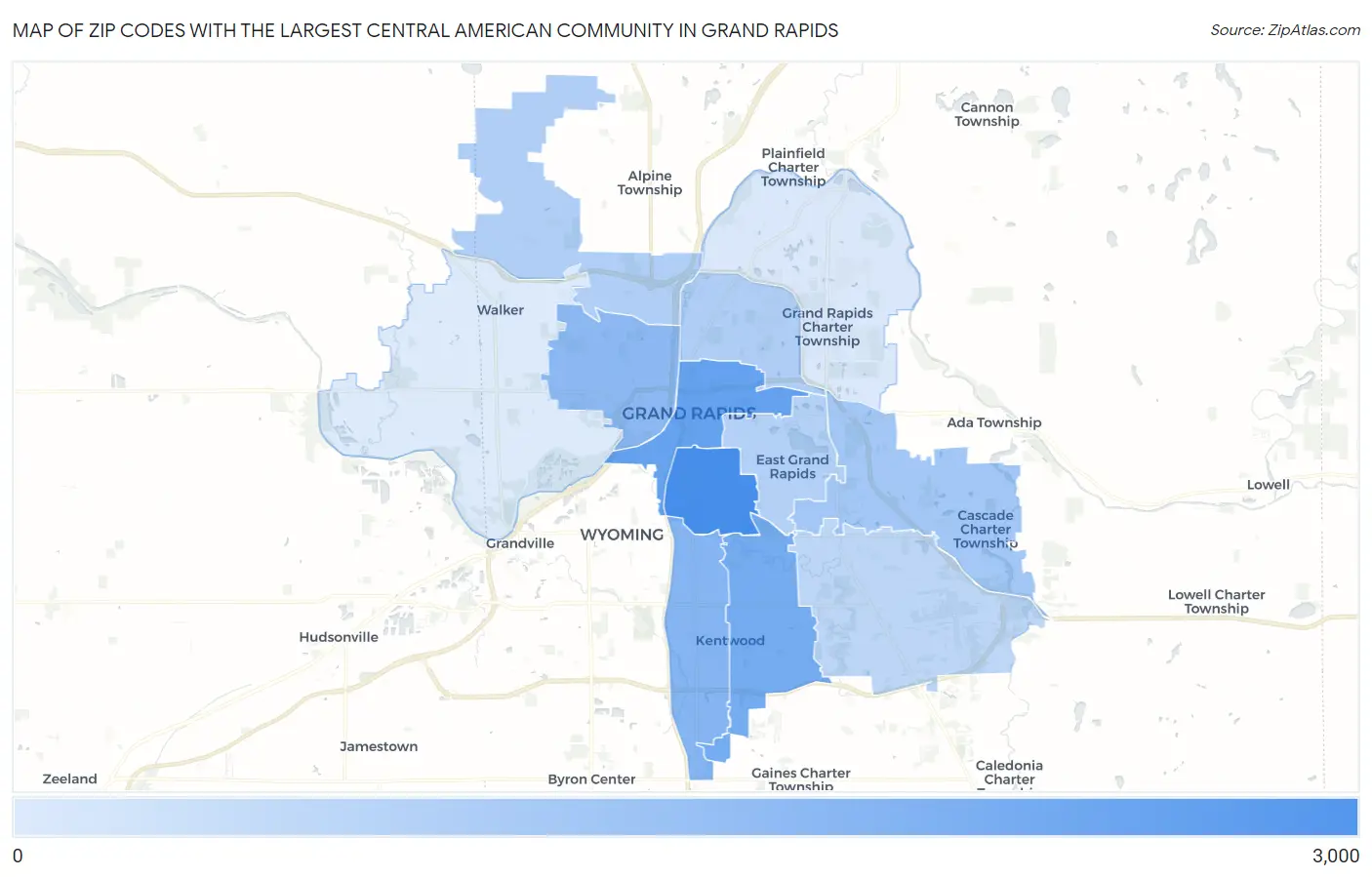 Zip Codes with the Largest Central American Community in Grand Rapids Map