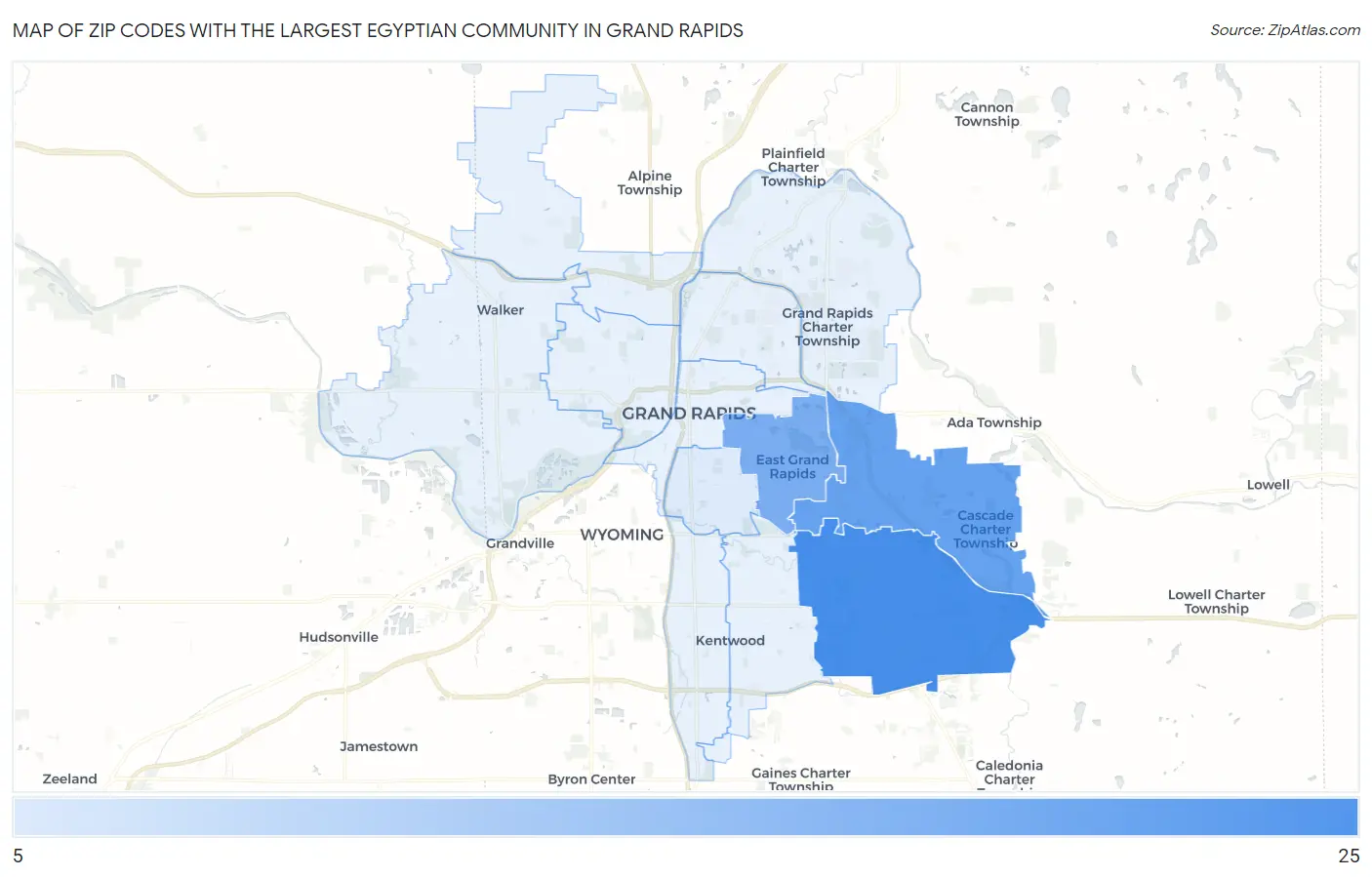 Zip Codes with the Largest Egyptian Community in Grand Rapids Map