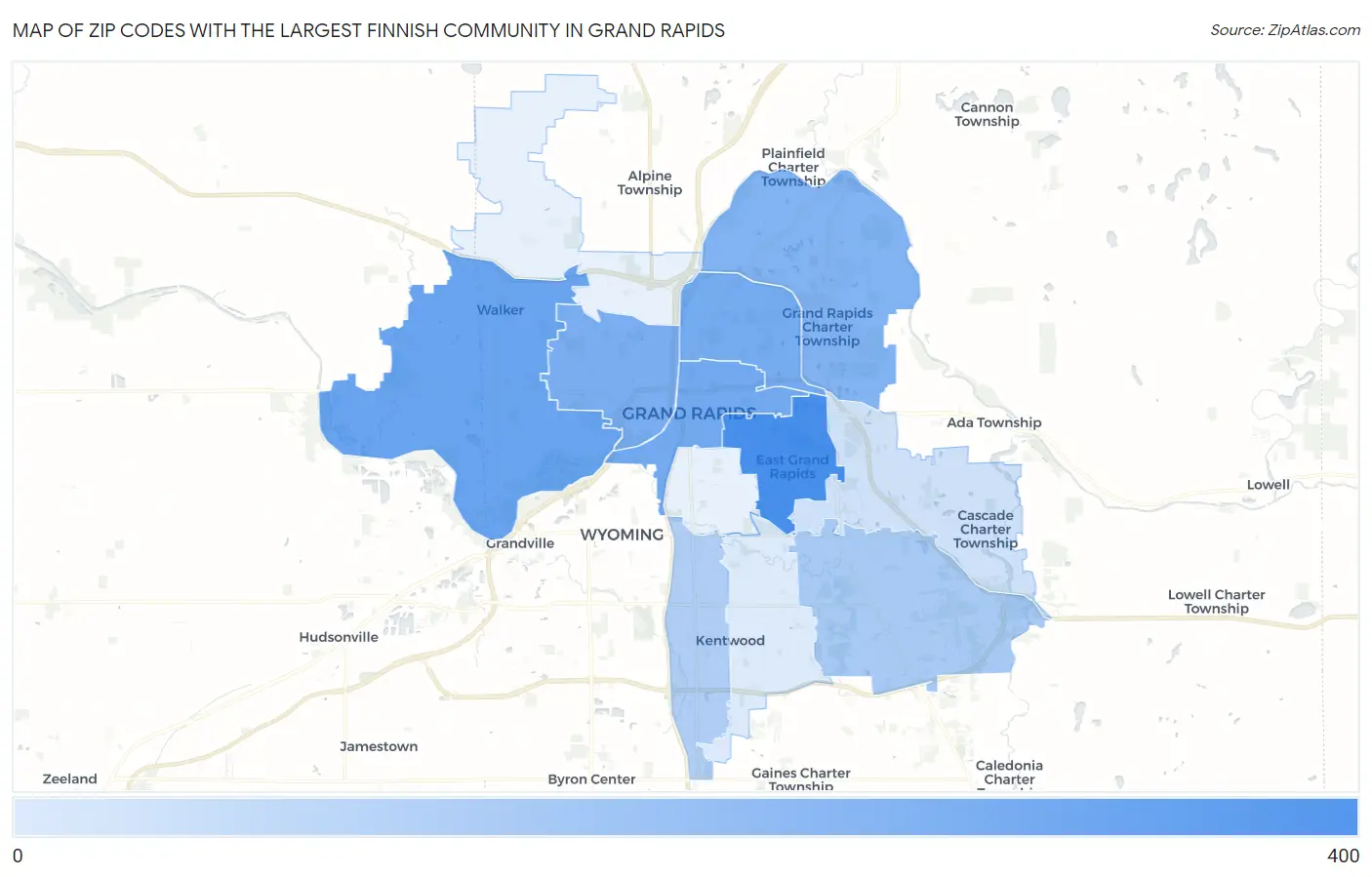 Zip Codes with the Largest Finnish Community in Grand Rapids Map