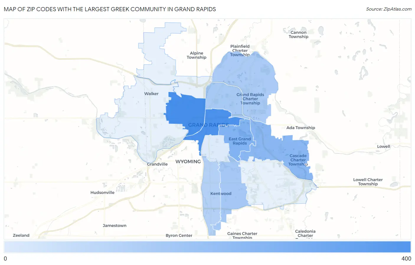Zip Codes with the Largest Greek Community in Grand Rapids Map