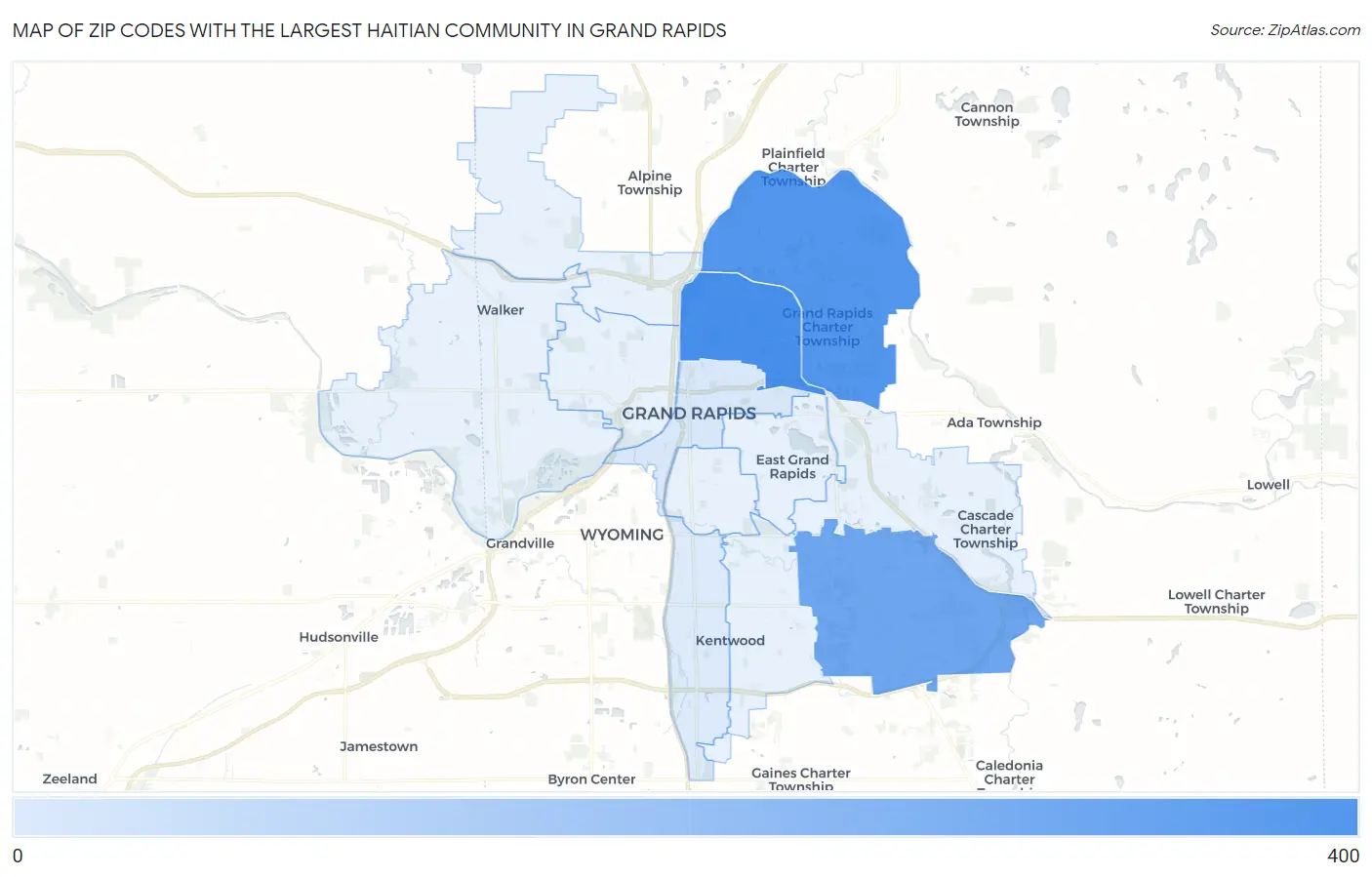 Zip Codes with the Largest Haitian Community in Grand Rapids Map