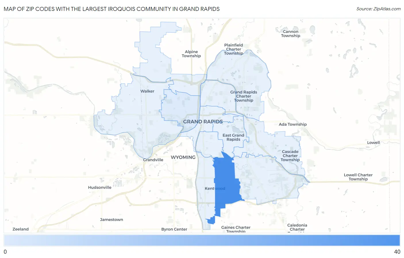 Zip Codes with the Largest Iroquois Community in Grand Rapids Map
