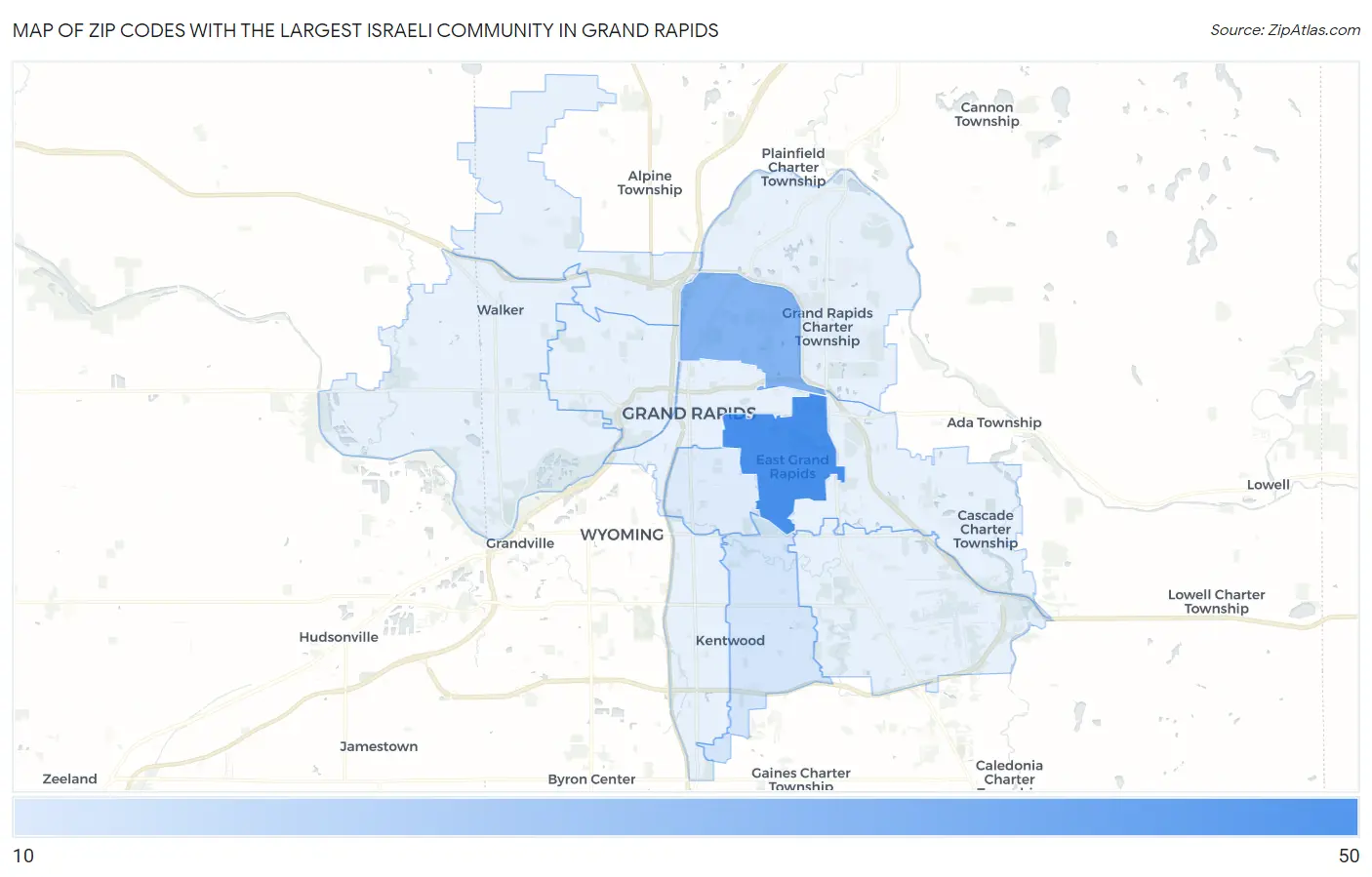 Zip Codes with the Largest Israeli Community in Grand Rapids Map