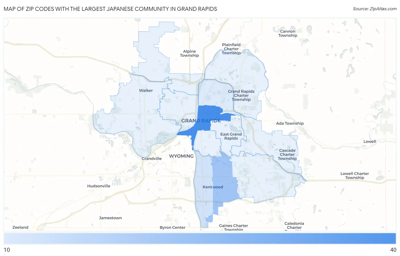 Zip Codes with the Largest Japanese Community in Grand Rapids Map