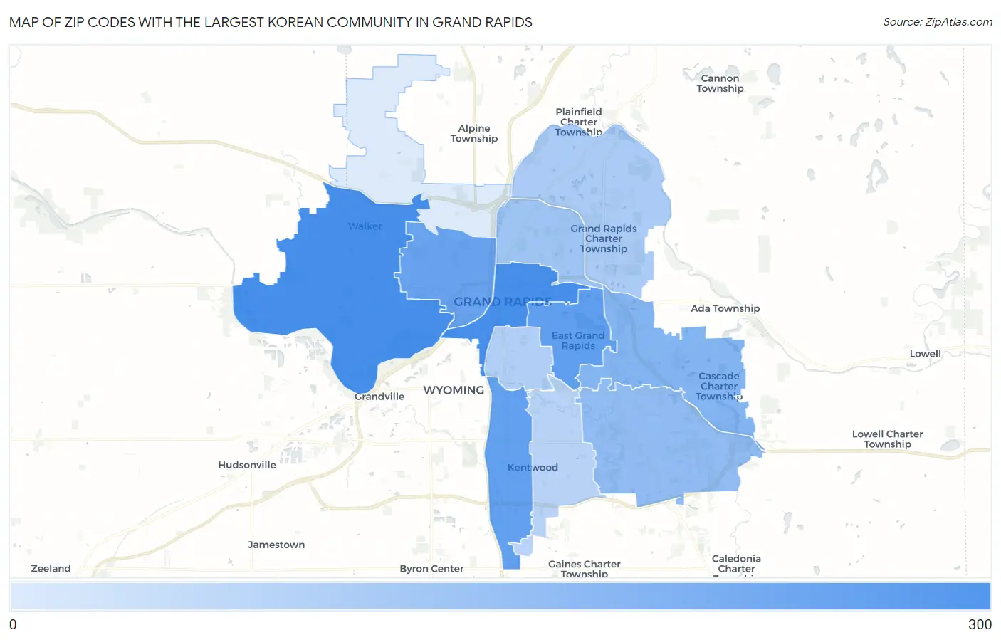 Zip Codes with the Largest Korean Community in Grand Rapids Map