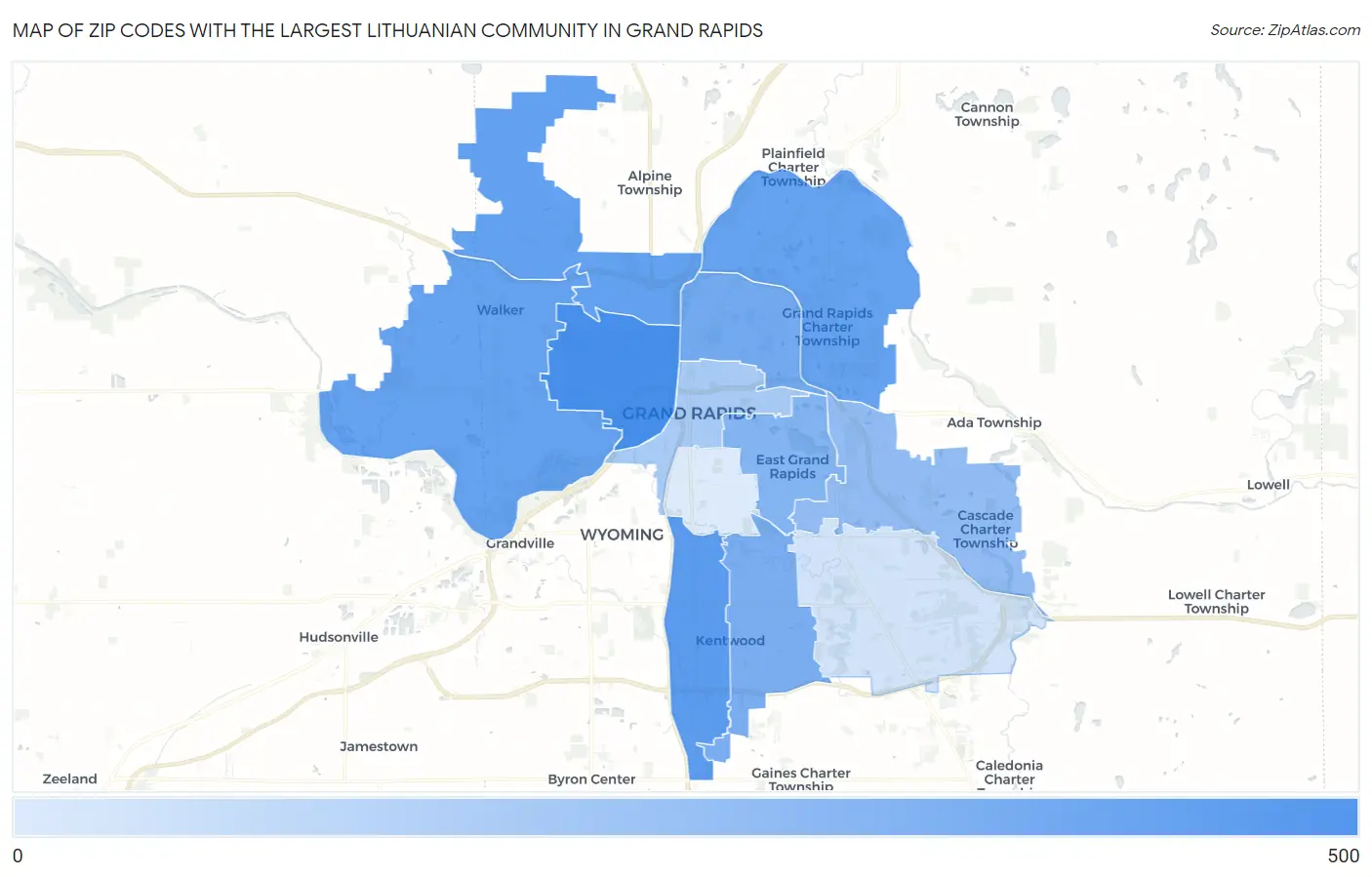 Zip Codes with the Largest Lithuanian Community in Grand Rapids Map