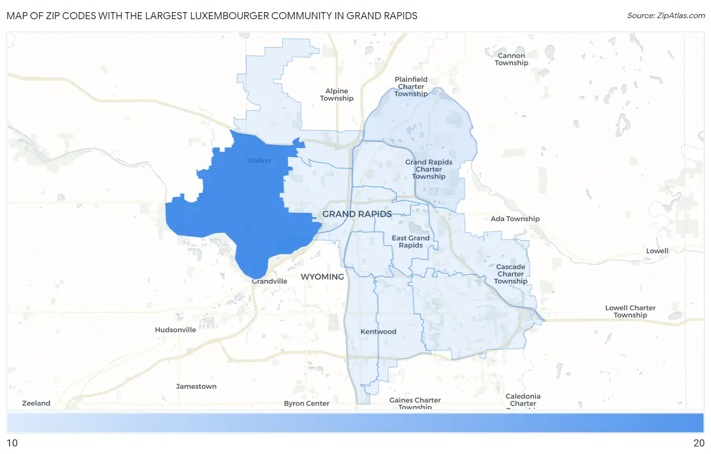 Zip Codes with the Largest Luxembourger Community in Grand Rapids Map
