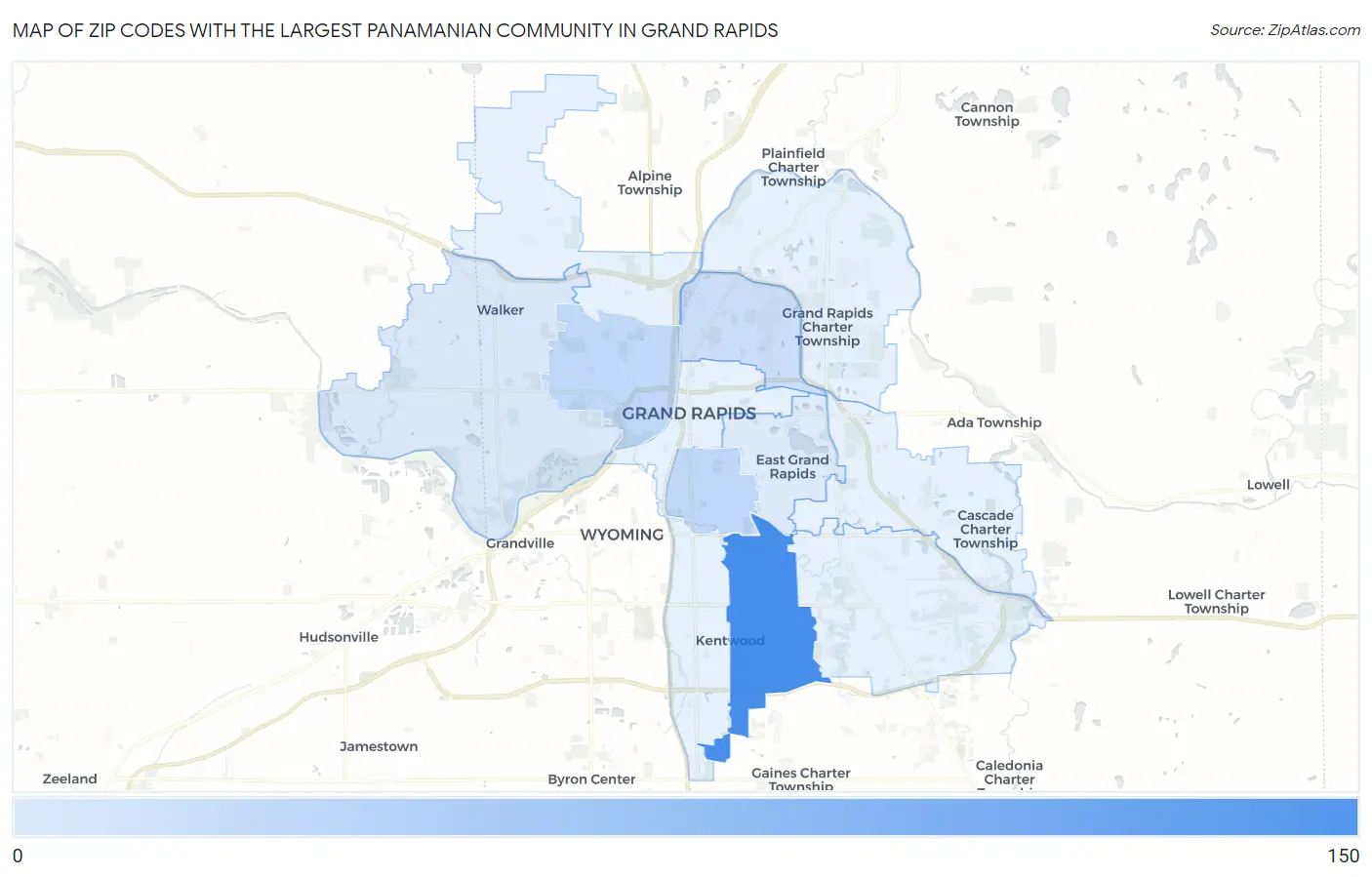Zip Codes with the Largest Panamanian Community in Grand Rapids Map