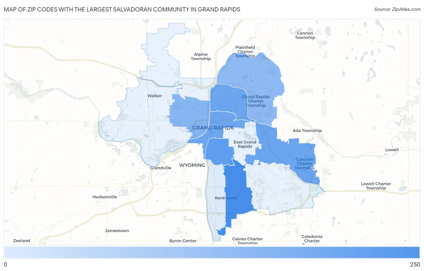 Zip Codes with the Largest Salvadoran Community in Grand Rapids Map
