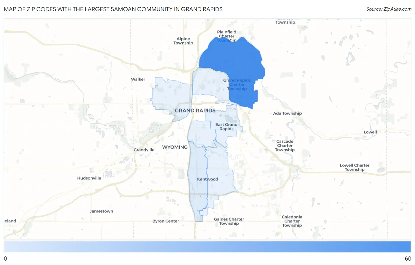 Zip Codes with the Largest Samoan Community in Grand Rapids Map