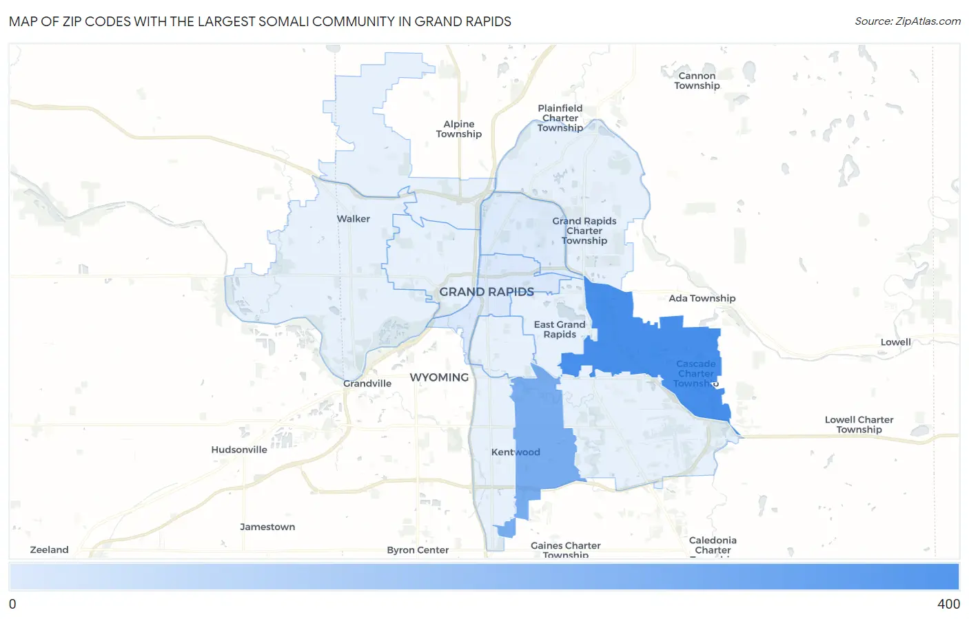Zip Codes with the Largest Somali Community in Grand Rapids Map