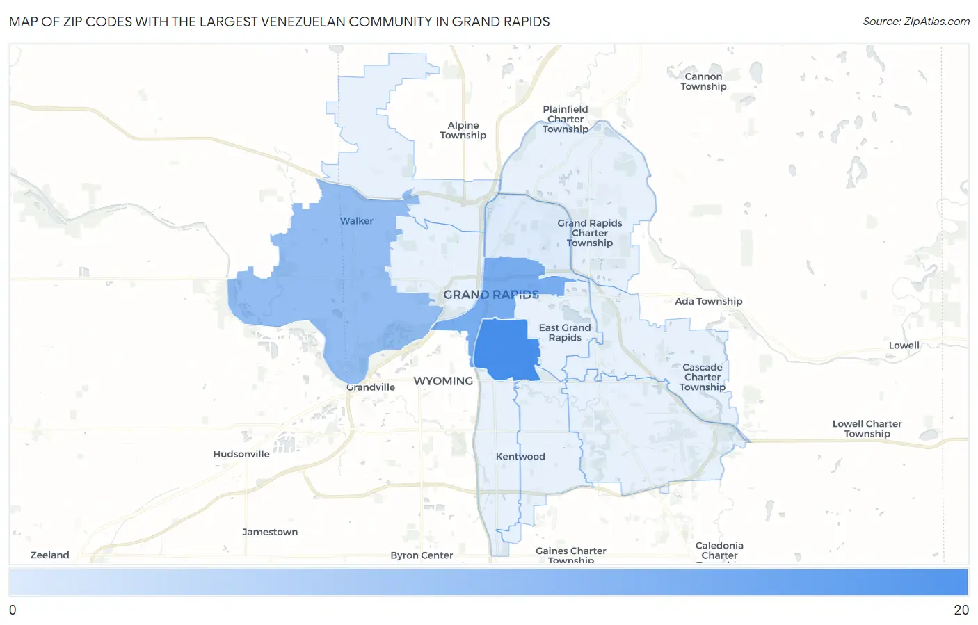 Zip Codes with the Largest Venezuelan Community in Grand Rapids Map