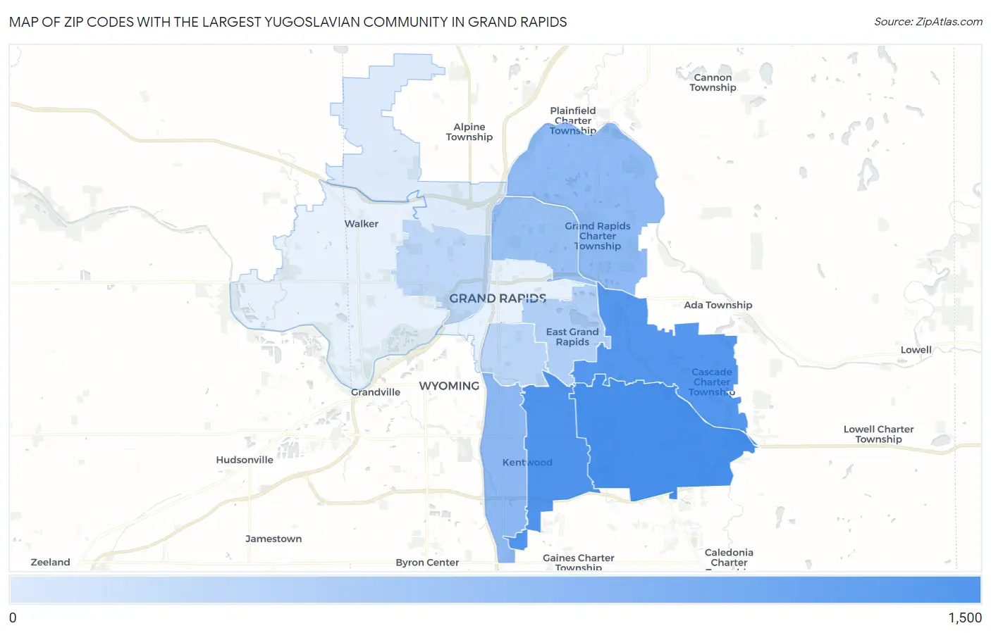 Zip Codes with the Largest Yugoslavian Community in Grand Rapids Map