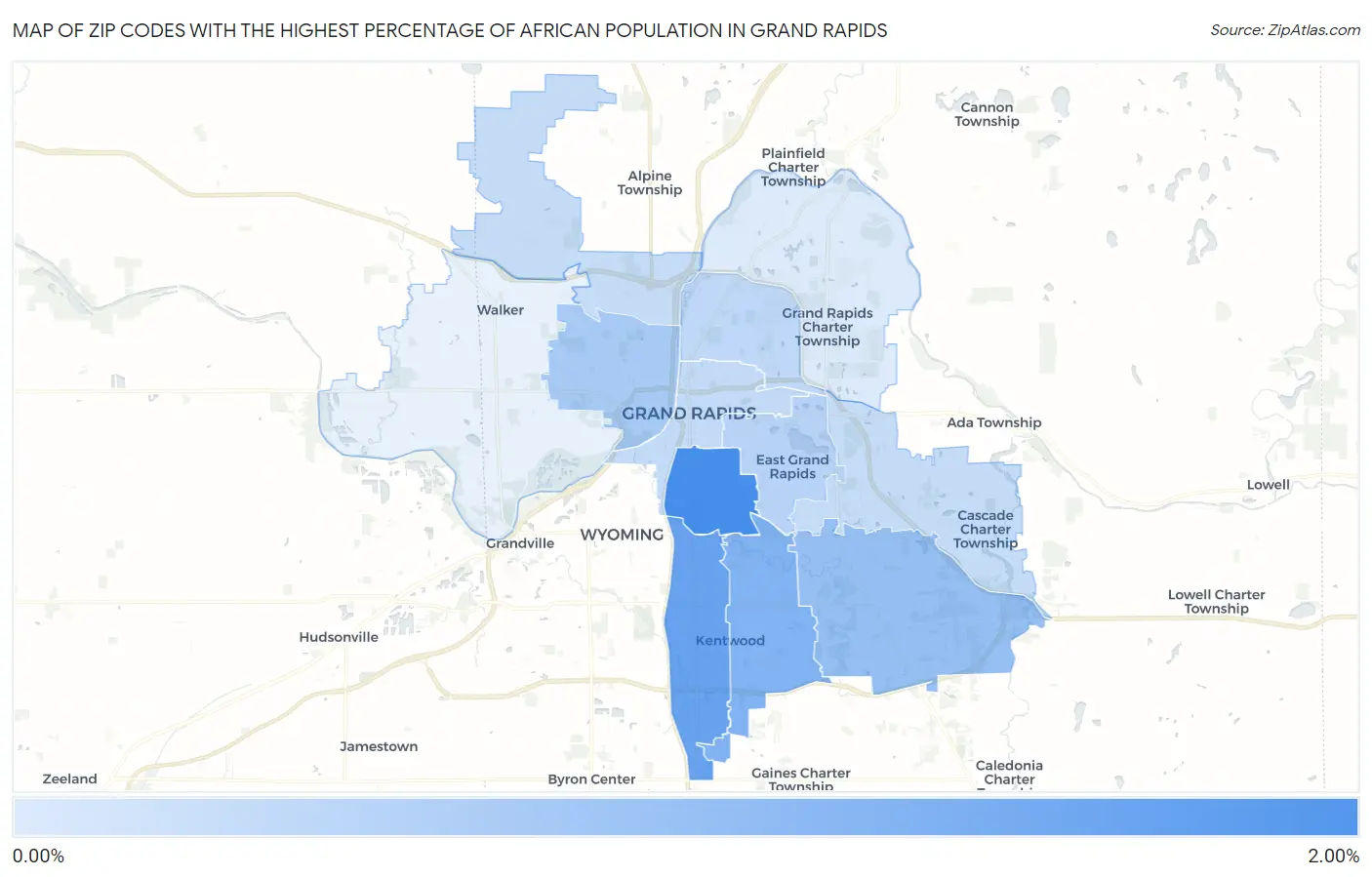 Zip Codes with the Highest Percentage of African Population in Grand Rapids Map