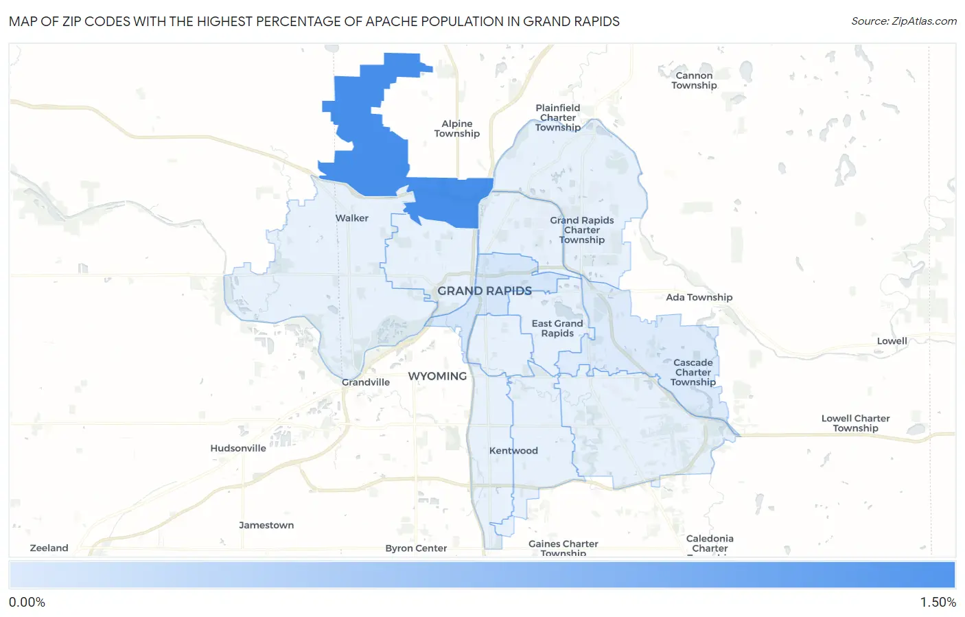Zip Codes with the Highest Percentage of Apache Population in Grand Rapids Map