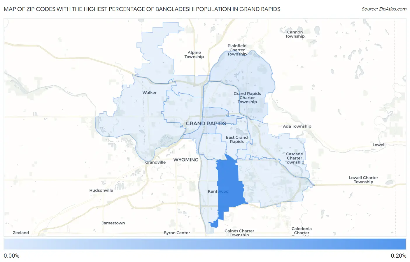 Zip Codes with the Highest Percentage of Bangladeshi Population in Grand Rapids Map