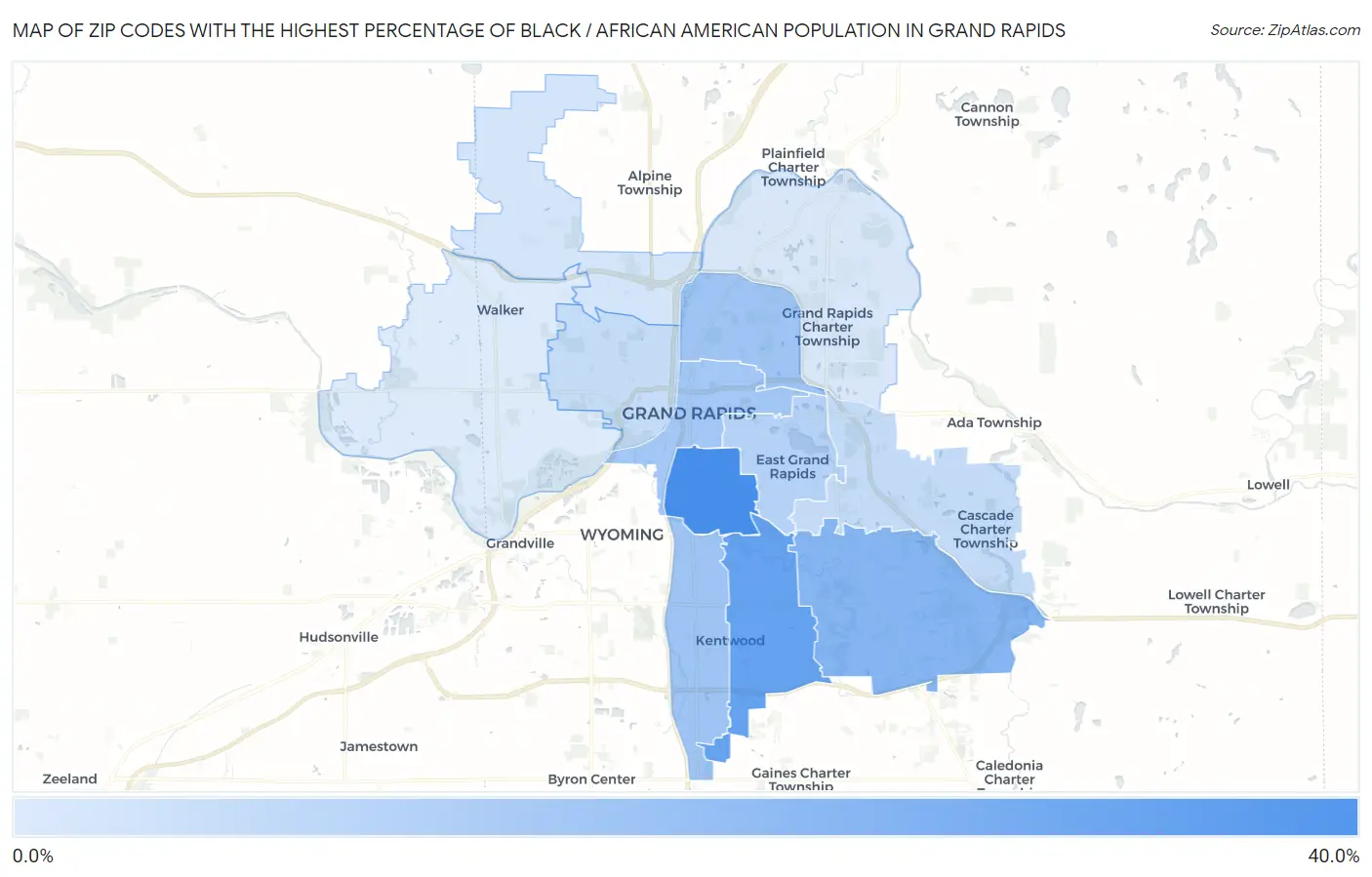 Zip Codes with the Highest Percentage of Black / African American Population in Grand Rapids Map