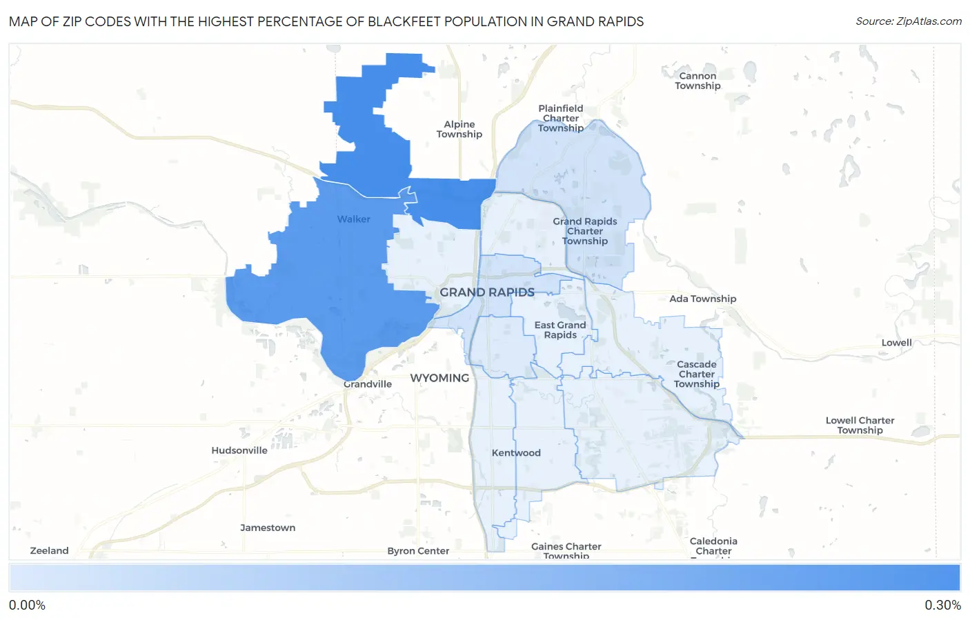Zip Codes with the Highest Percentage of Blackfeet Population in Grand Rapids Map