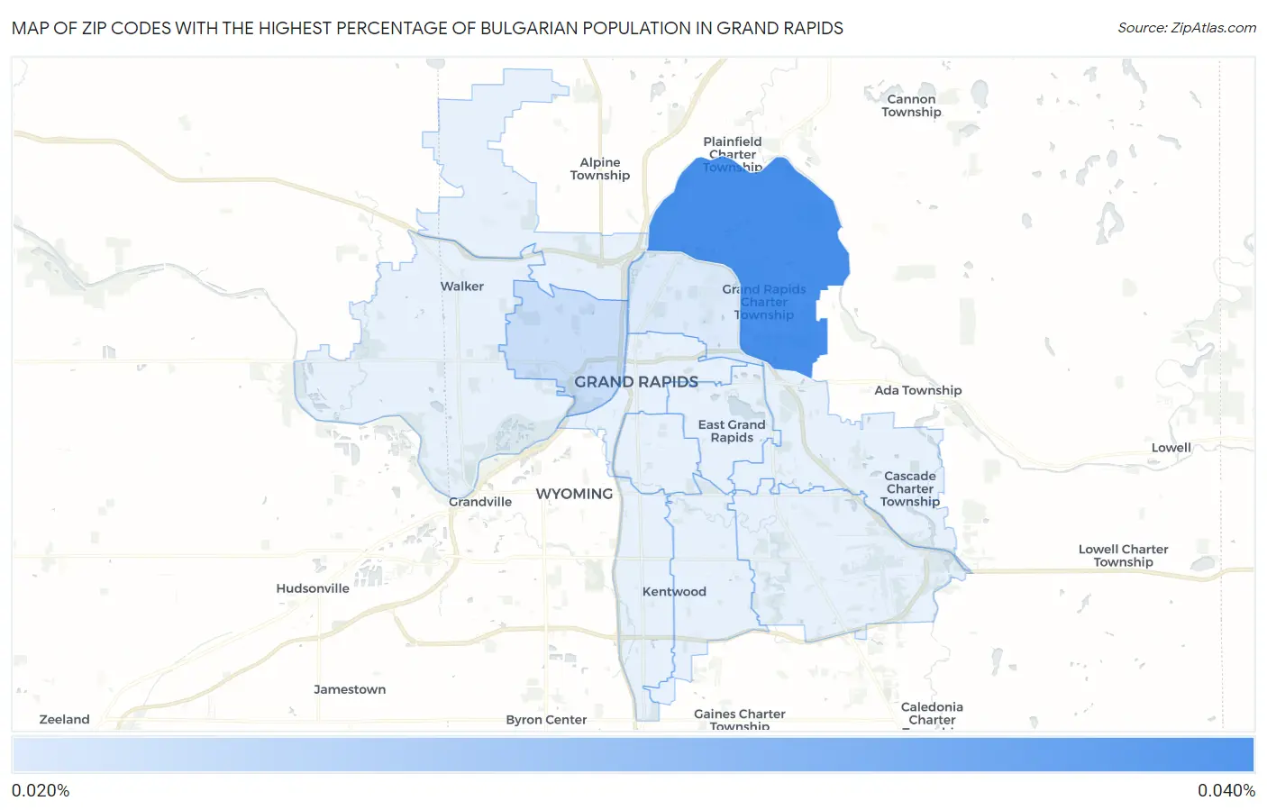 Zip Codes with the Highest Percentage of Bulgarian Population in Grand Rapids Map