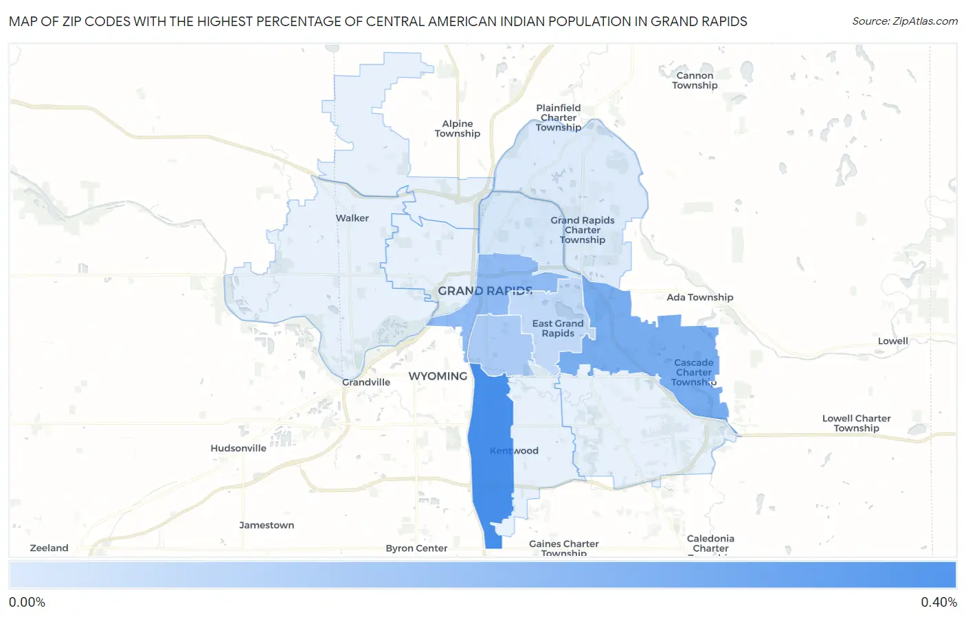 Zip Codes with the Highest Percentage of Central American Indian Population in Grand Rapids Map