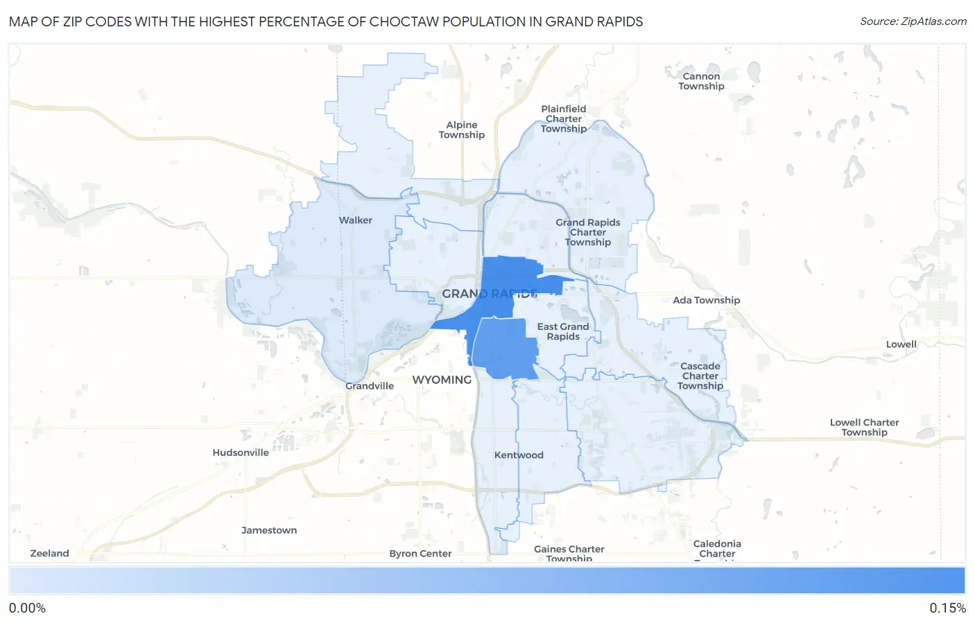 Zip Codes with the Highest Percentage of Choctaw Population in Grand Rapids Map