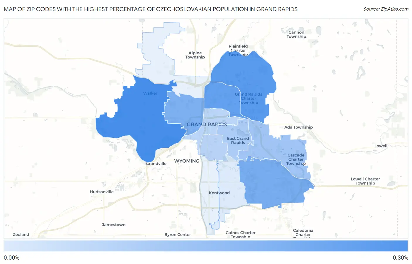 Zip Codes with the Highest Percentage of Czechoslovakian Population in Grand Rapids Map
