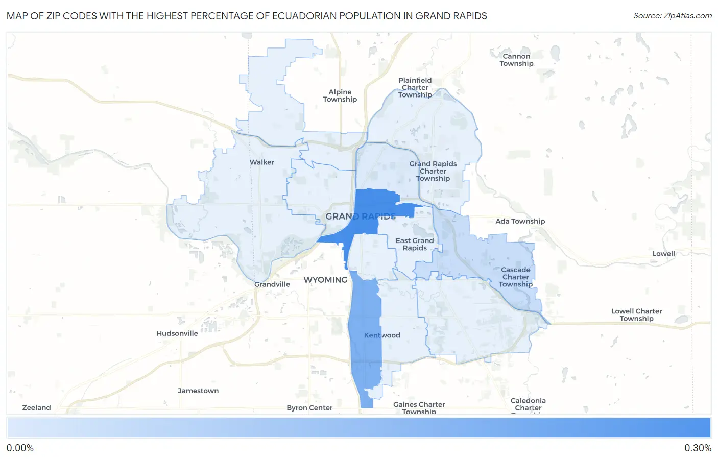 Zip Codes with the Highest Percentage of Ecuadorian Population in Grand Rapids Map