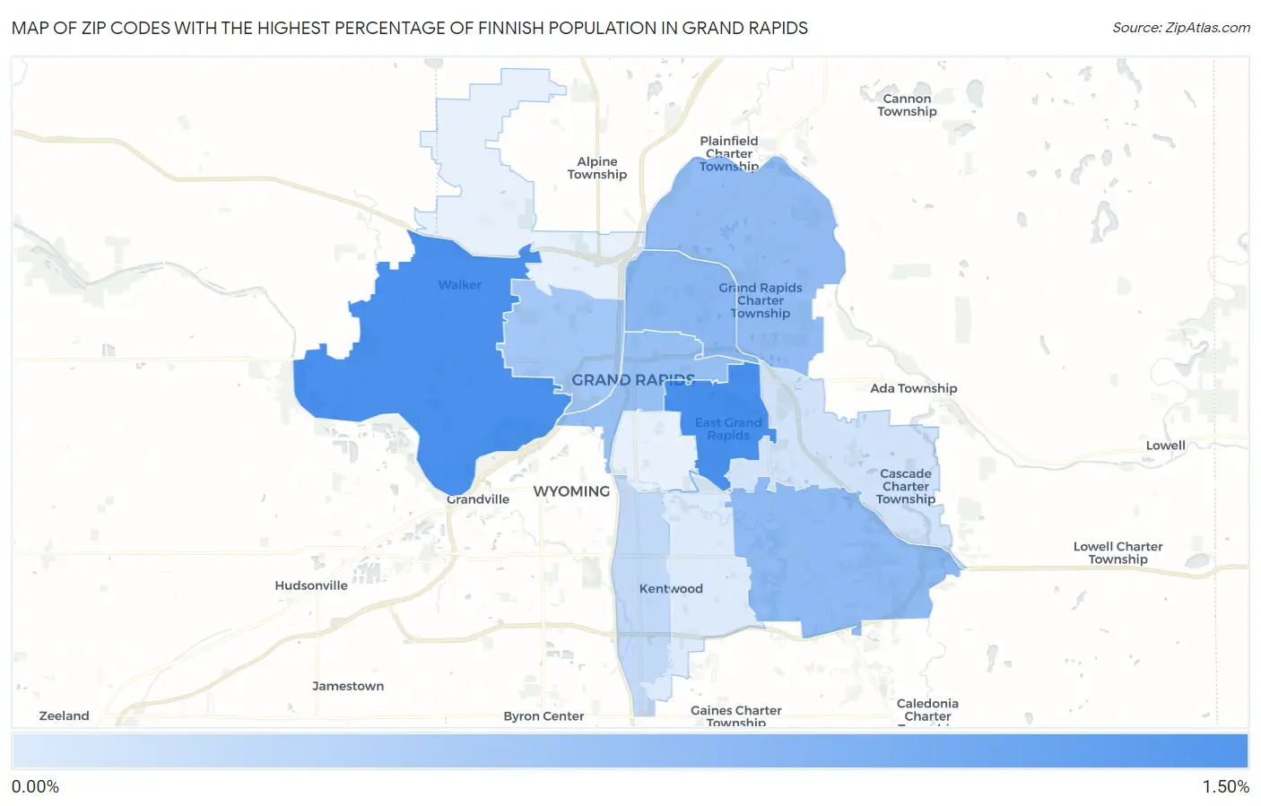 Zip Codes with the Highest Percentage of Finnish Population in Grand Rapids Map