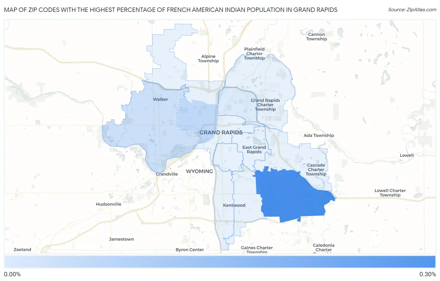 Zip Codes with the Highest Percentage of French American Indian Population in Grand Rapids Map