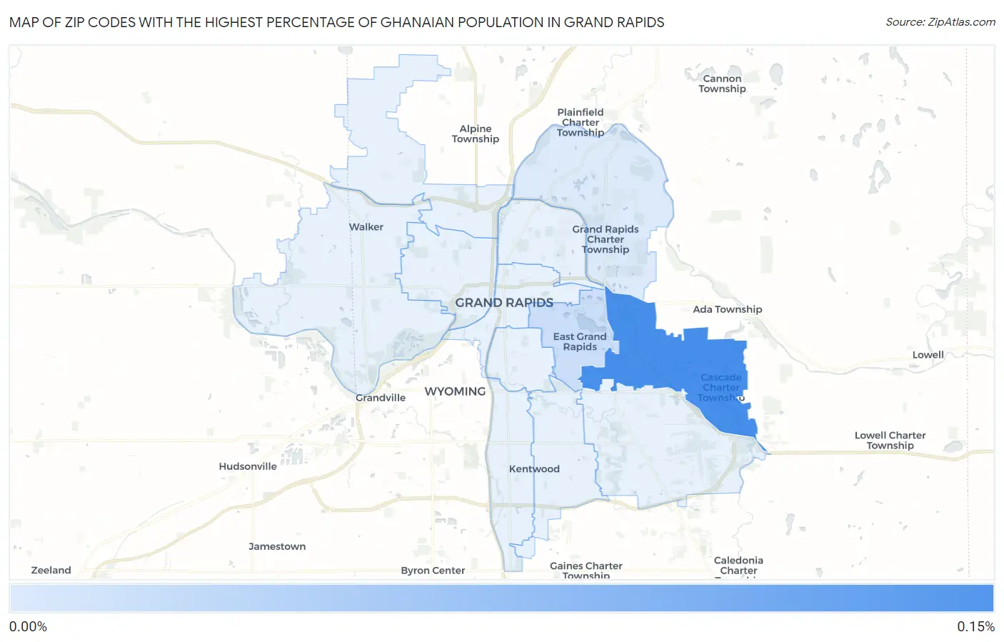 Zip Codes with the Highest Percentage of Ghanaian Population in Grand Rapids Map