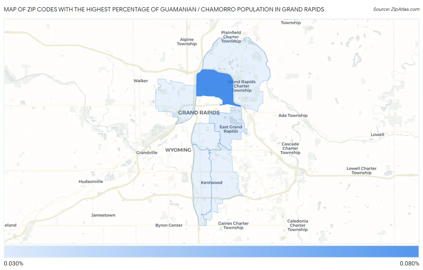 Zip Codes with the Highest Percentage of Guamanian / Chamorro Population in Grand Rapids Map