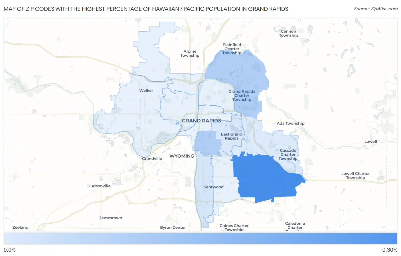 Zip Codes with the Highest Percentage of Hawaiian / Pacific Population in Grand Rapids Map