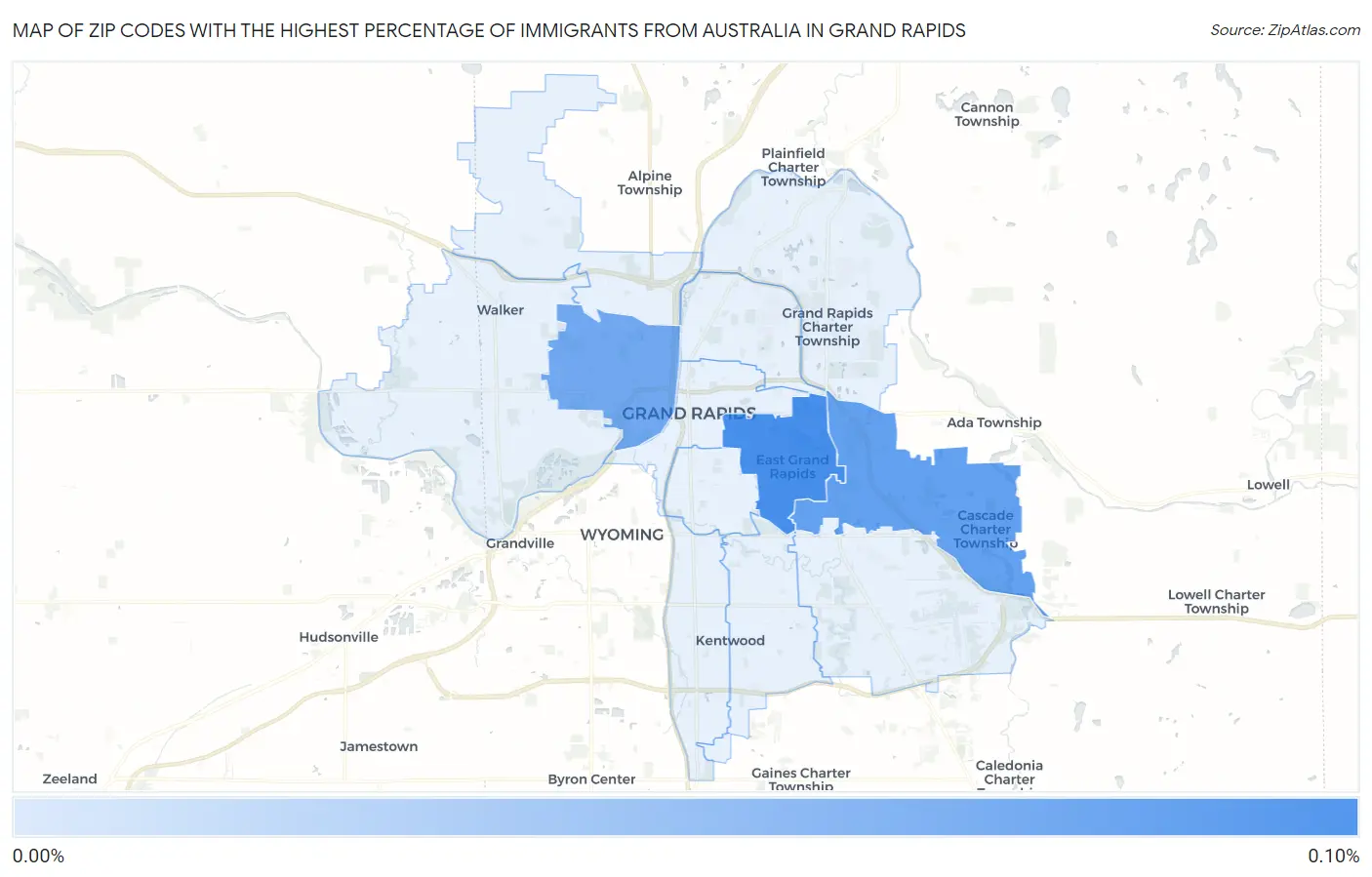 Zip Codes with the Highest Percentage of Immigrants from Australia in Grand Rapids Map