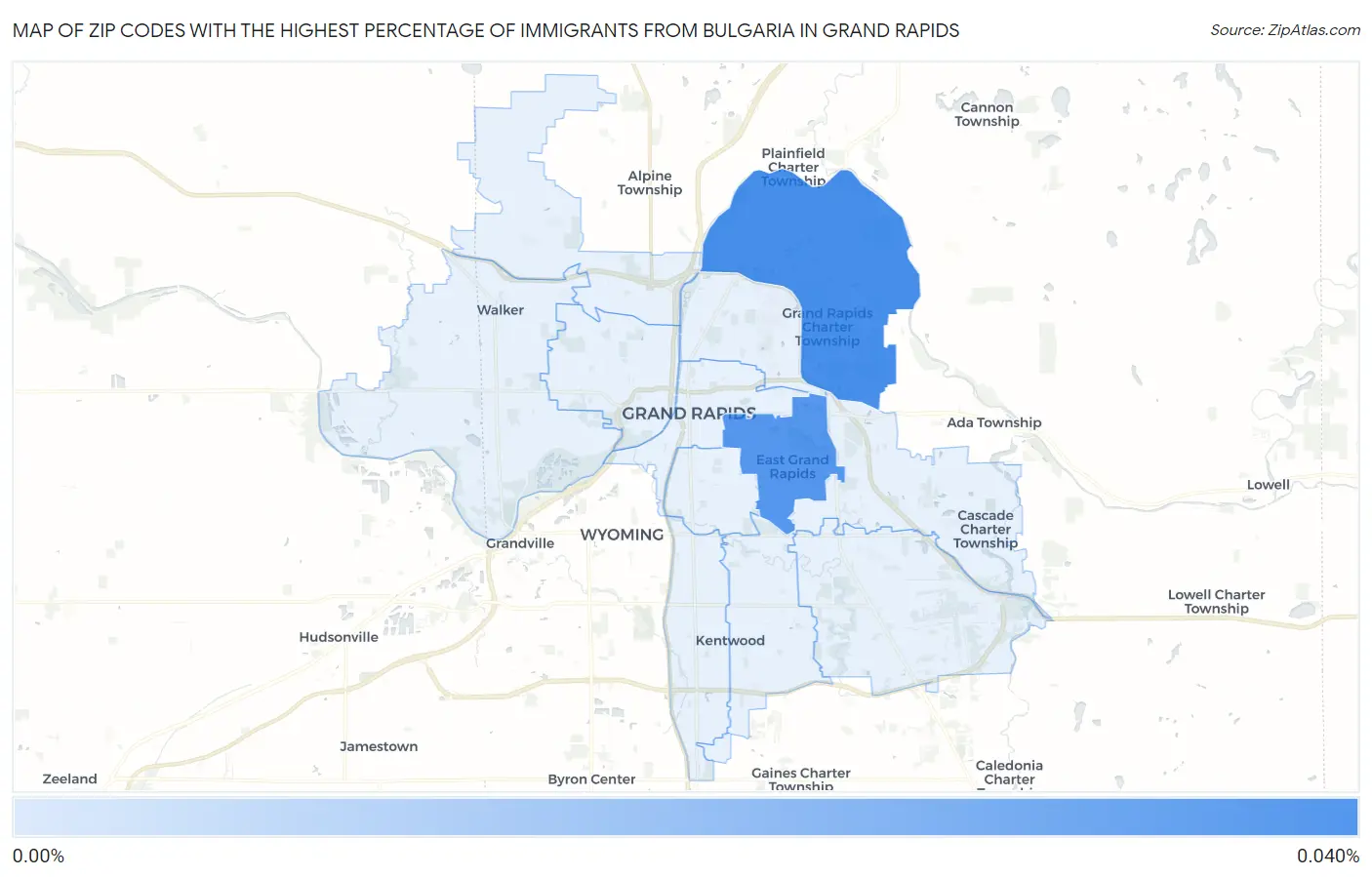 Zip Codes with the Highest Percentage of Immigrants from Bulgaria in Grand Rapids Map