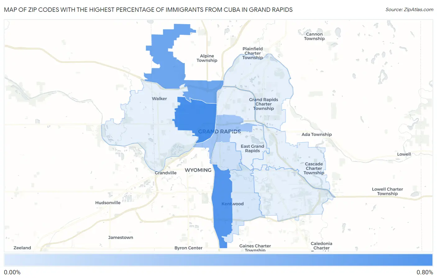 Zip Codes with the Highest Percentage of Immigrants from Cuba in Grand Rapids Map