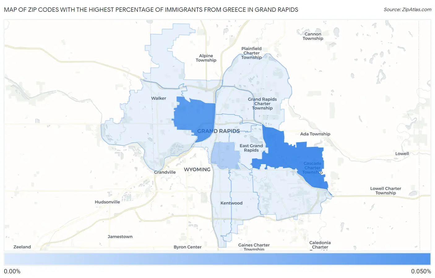 Zip Codes with the Highest Percentage of Immigrants from Greece in Grand Rapids Map
