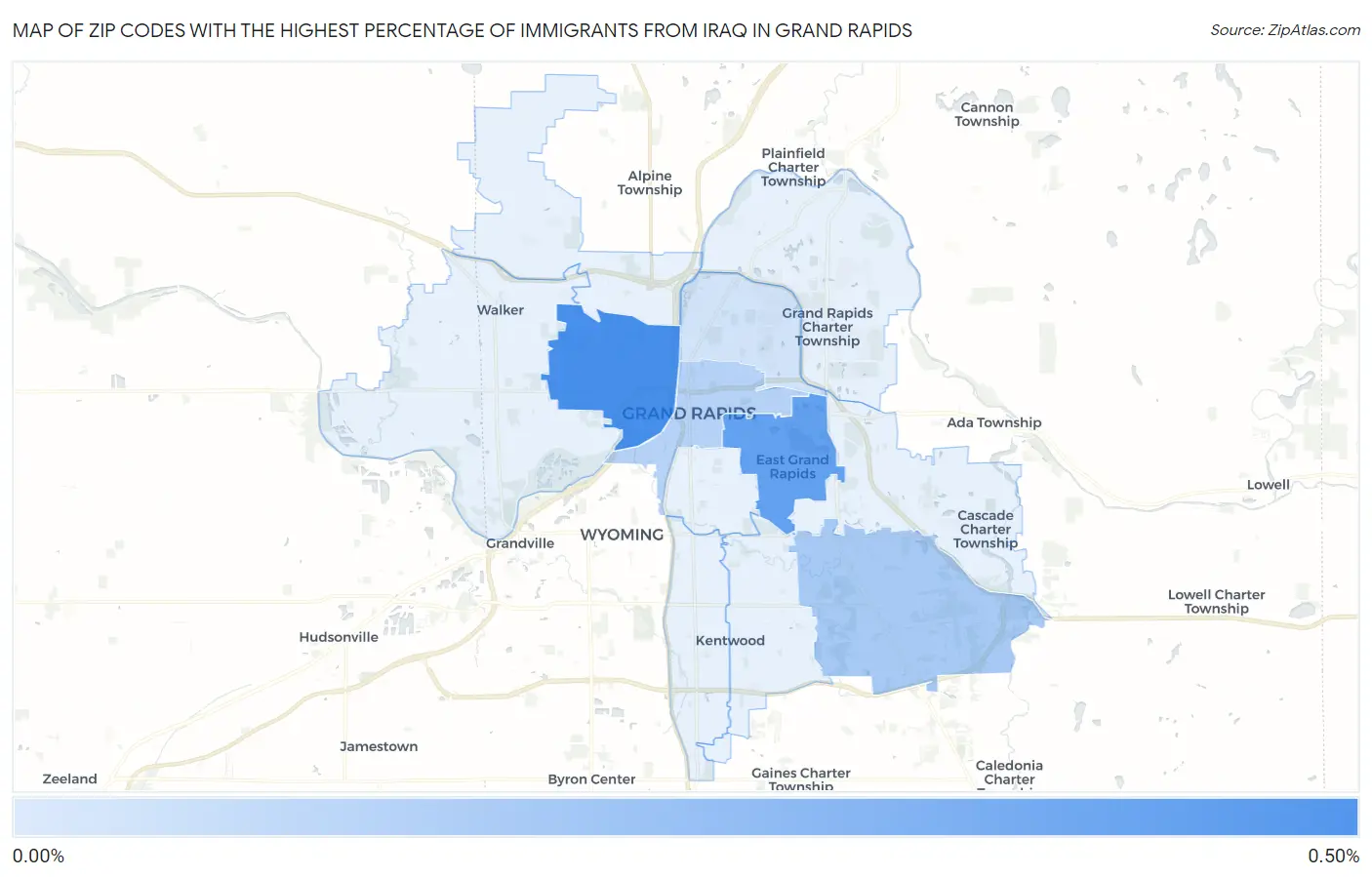 Zip Codes with the Highest Percentage of Immigrants from Iraq in Grand Rapids Map