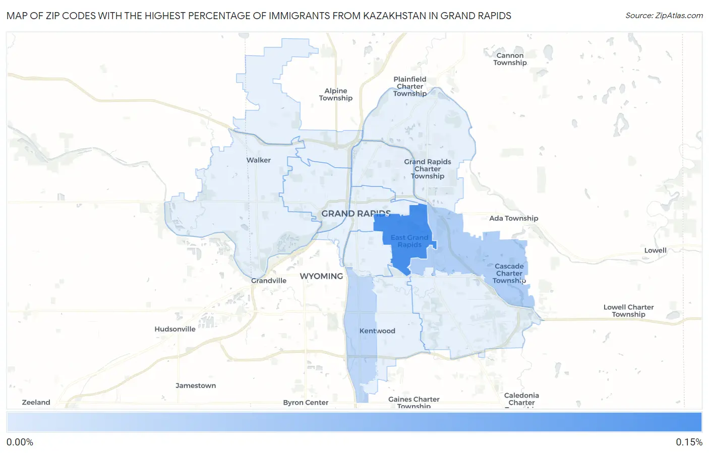 Zip Codes with the Highest Percentage of Immigrants from Kazakhstan in Grand Rapids Map