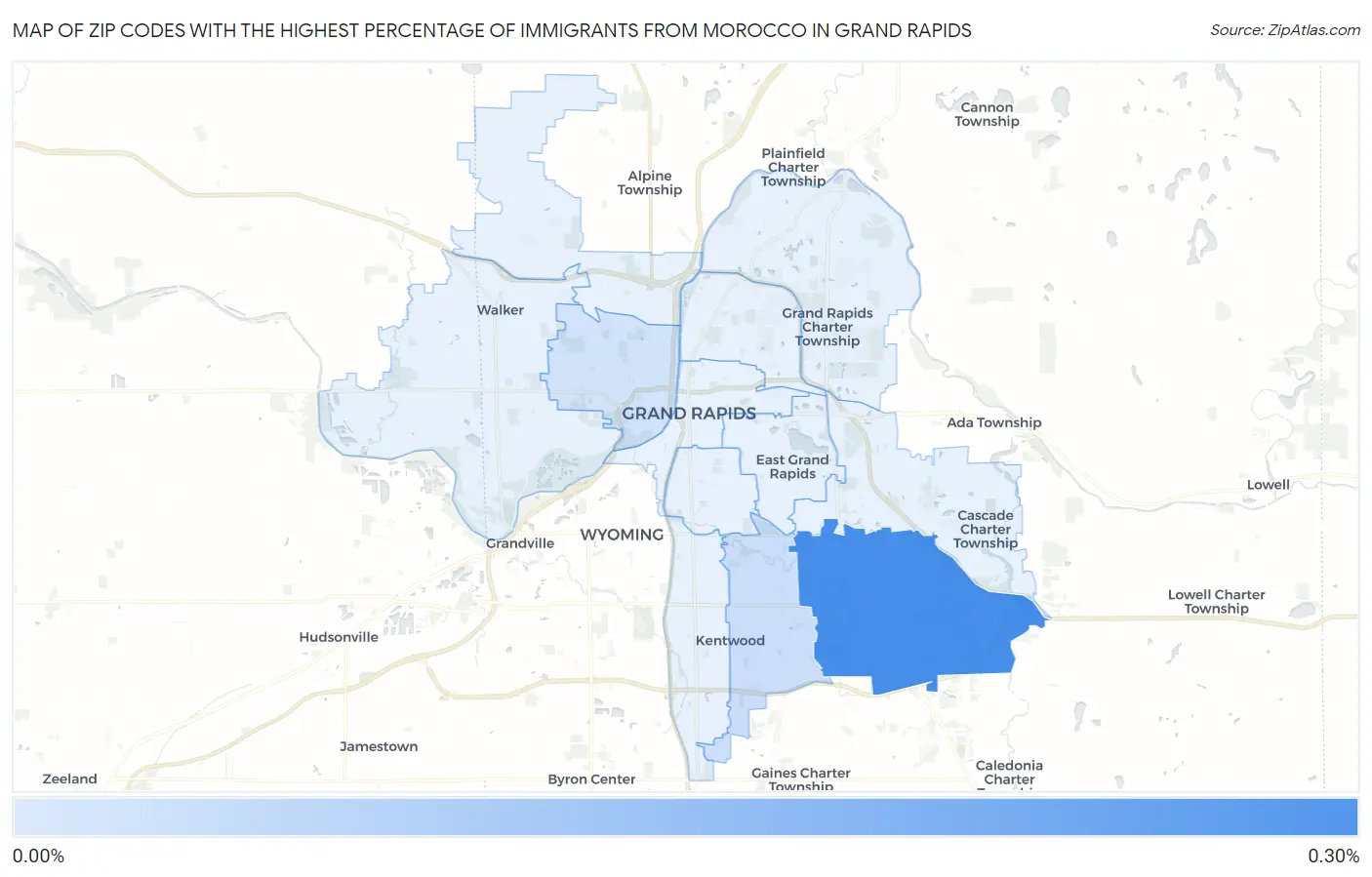 Zip Codes with the Highest Percentage of Immigrants from Morocco in Grand Rapids Map