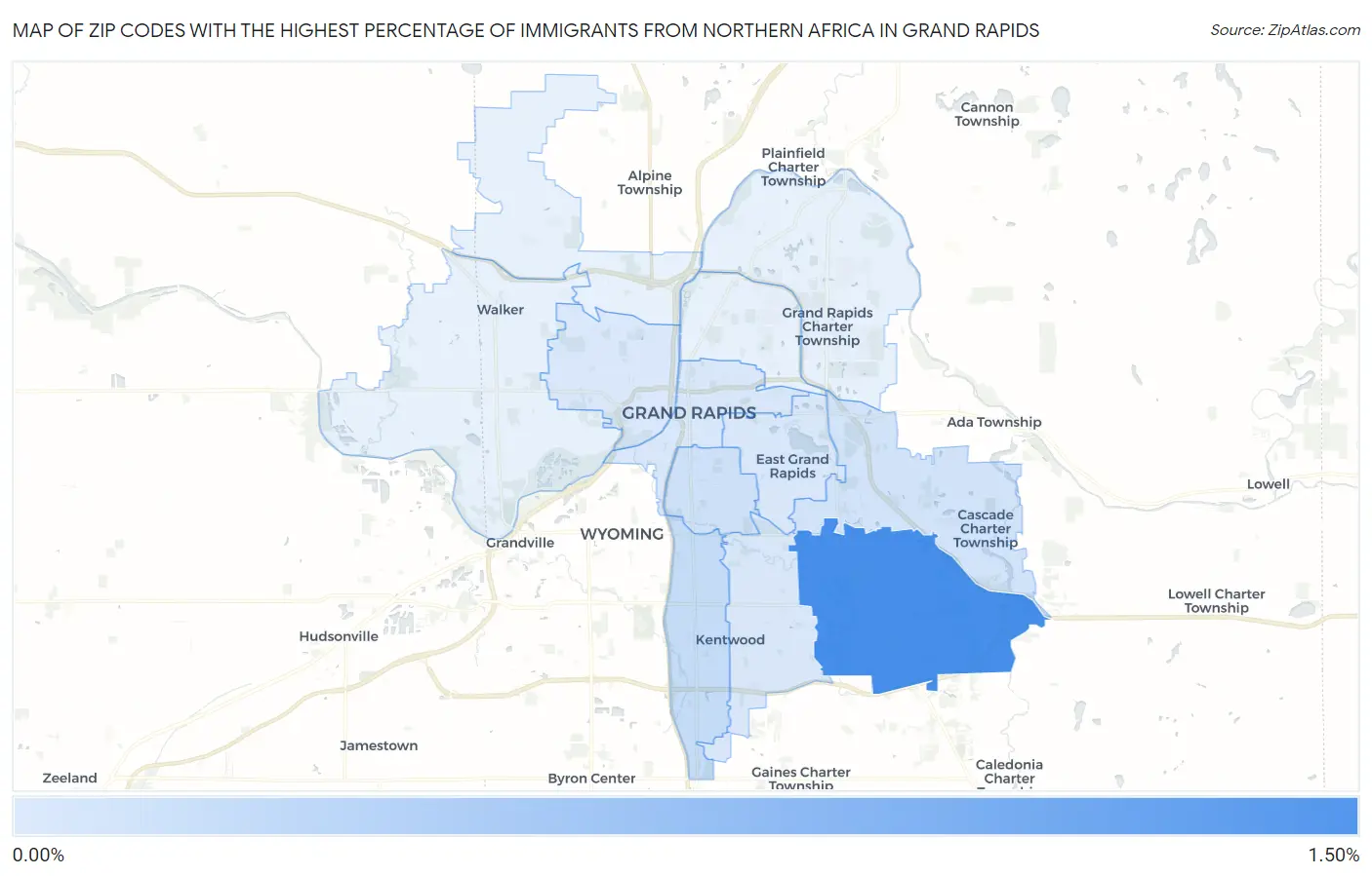 Zip Codes with the Highest Percentage of Immigrants from Northern Africa in Grand Rapids Map