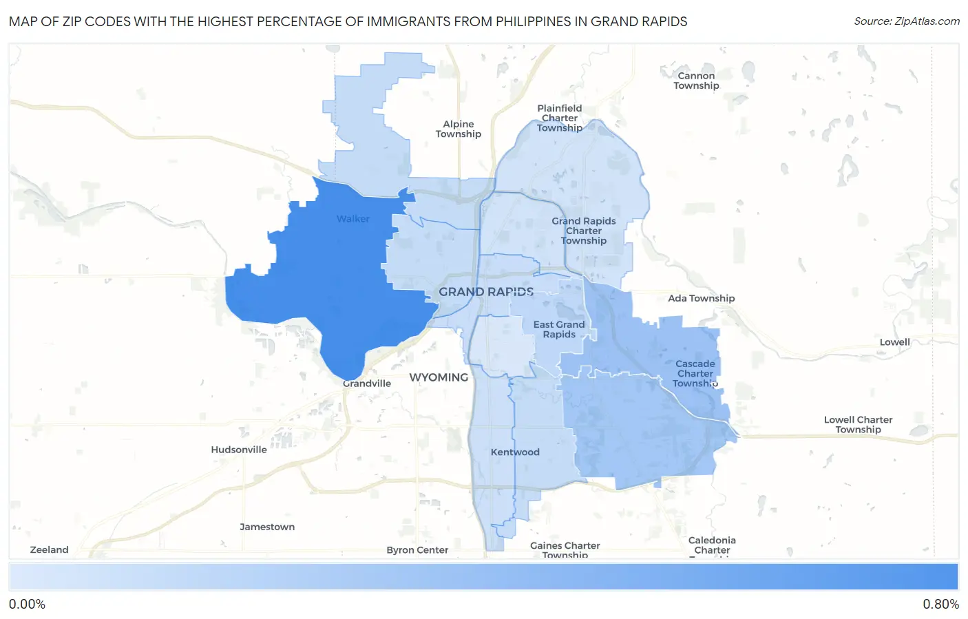 Zip Codes with the Highest Percentage of Immigrants from Philippines in Grand Rapids Map