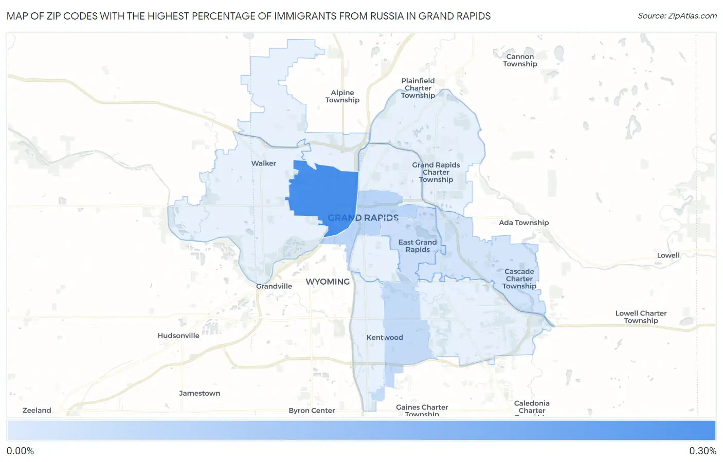 Zip Codes with the Highest Percentage of Immigrants from Russia in Grand Rapids Map