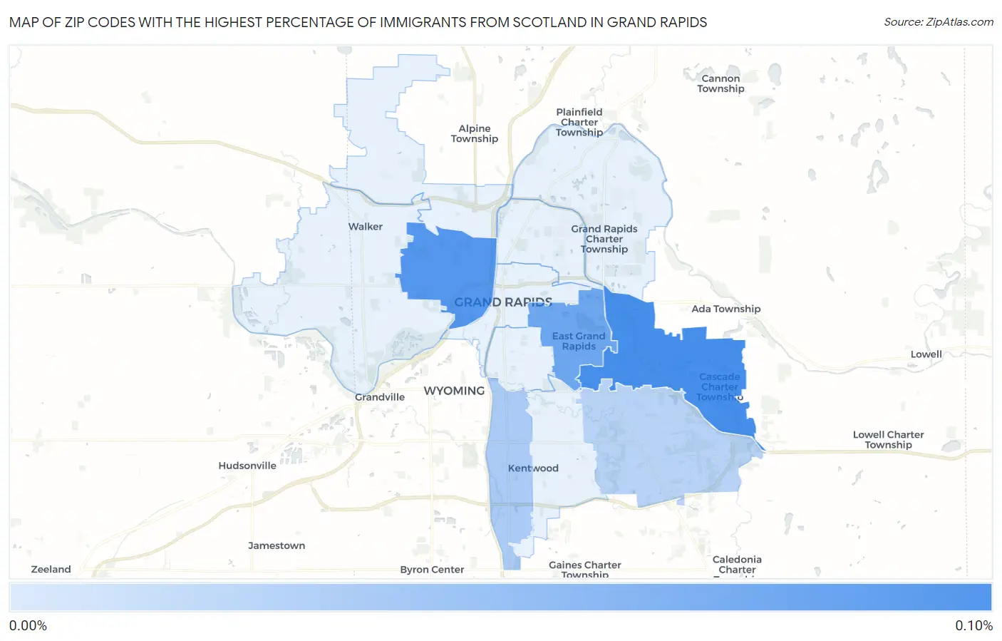 Zip Codes with the Highest Percentage of Immigrants from Scotland in Grand Rapids Map