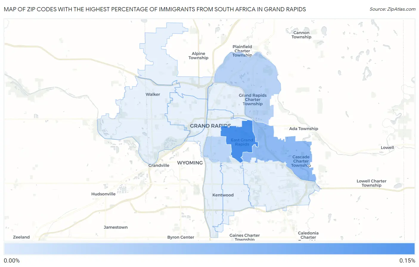 Zip Codes with the Highest Percentage of Immigrants from South Africa in Grand Rapids Map