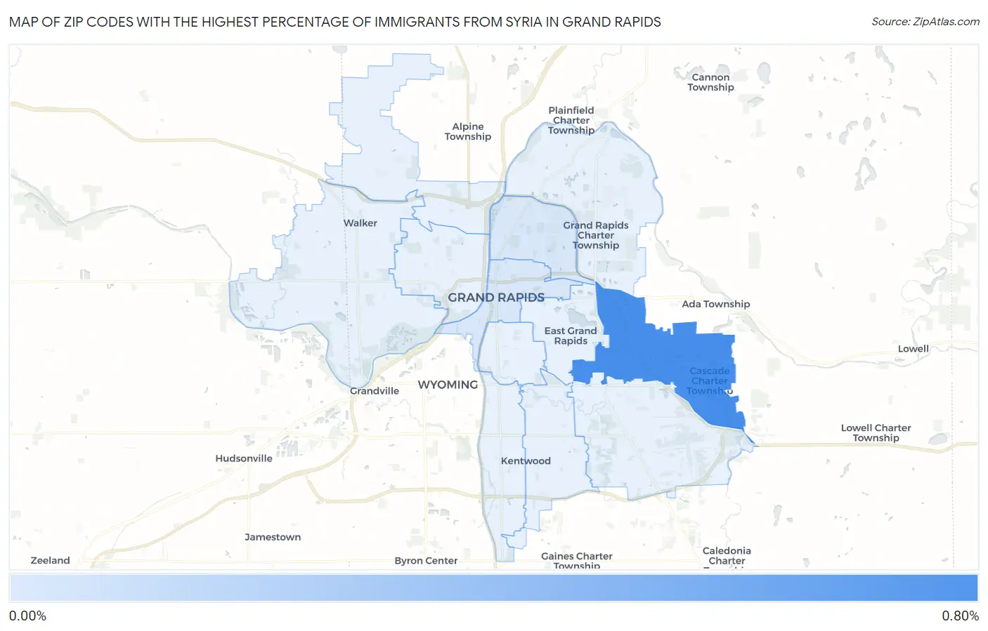 Zip Codes with the Highest Percentage of Immigrants from Syria in Grand Rapids Map