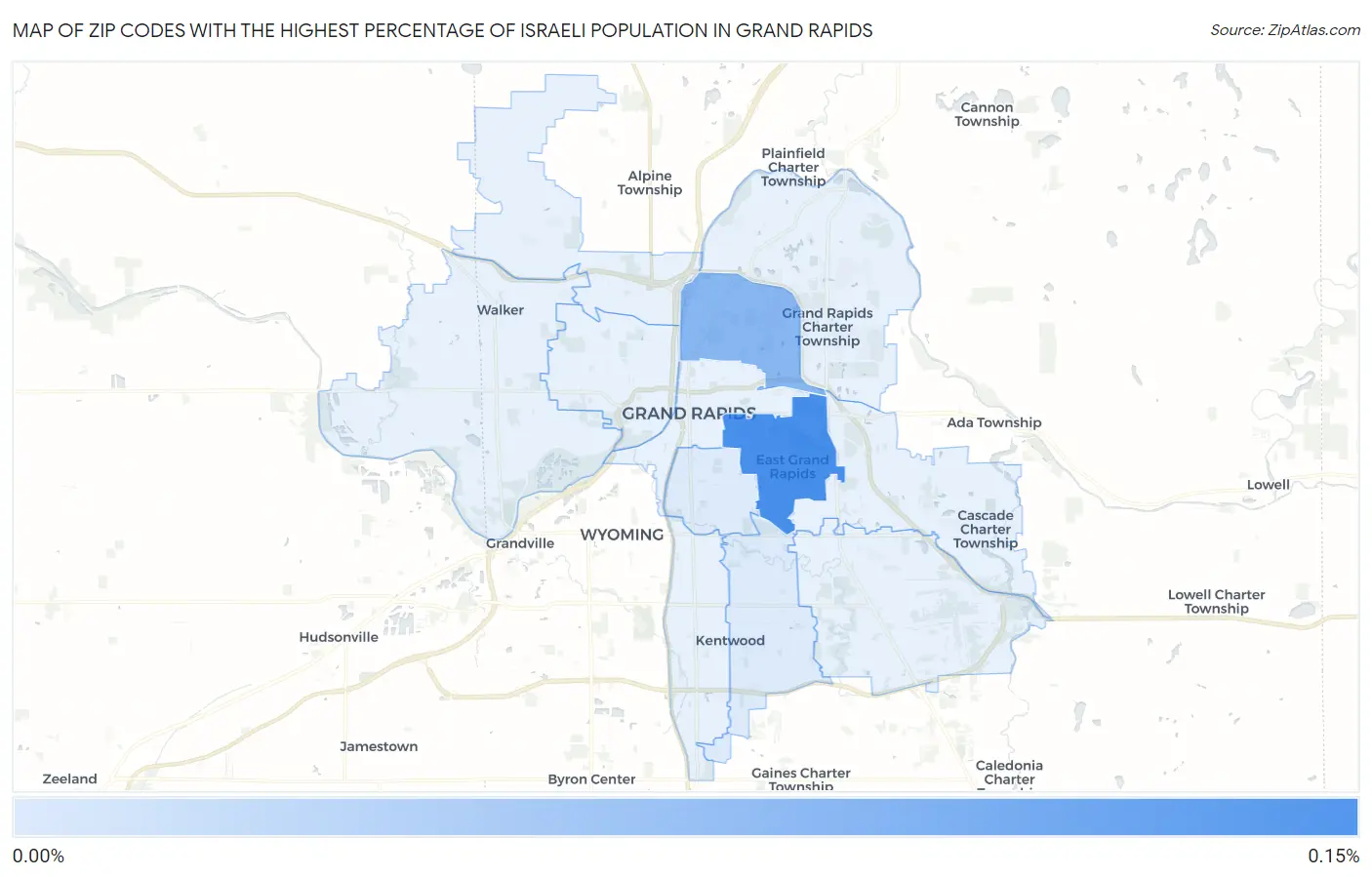 Zip Codes with the Highest Percentage of Israeli Population in Grand Rapids Map
