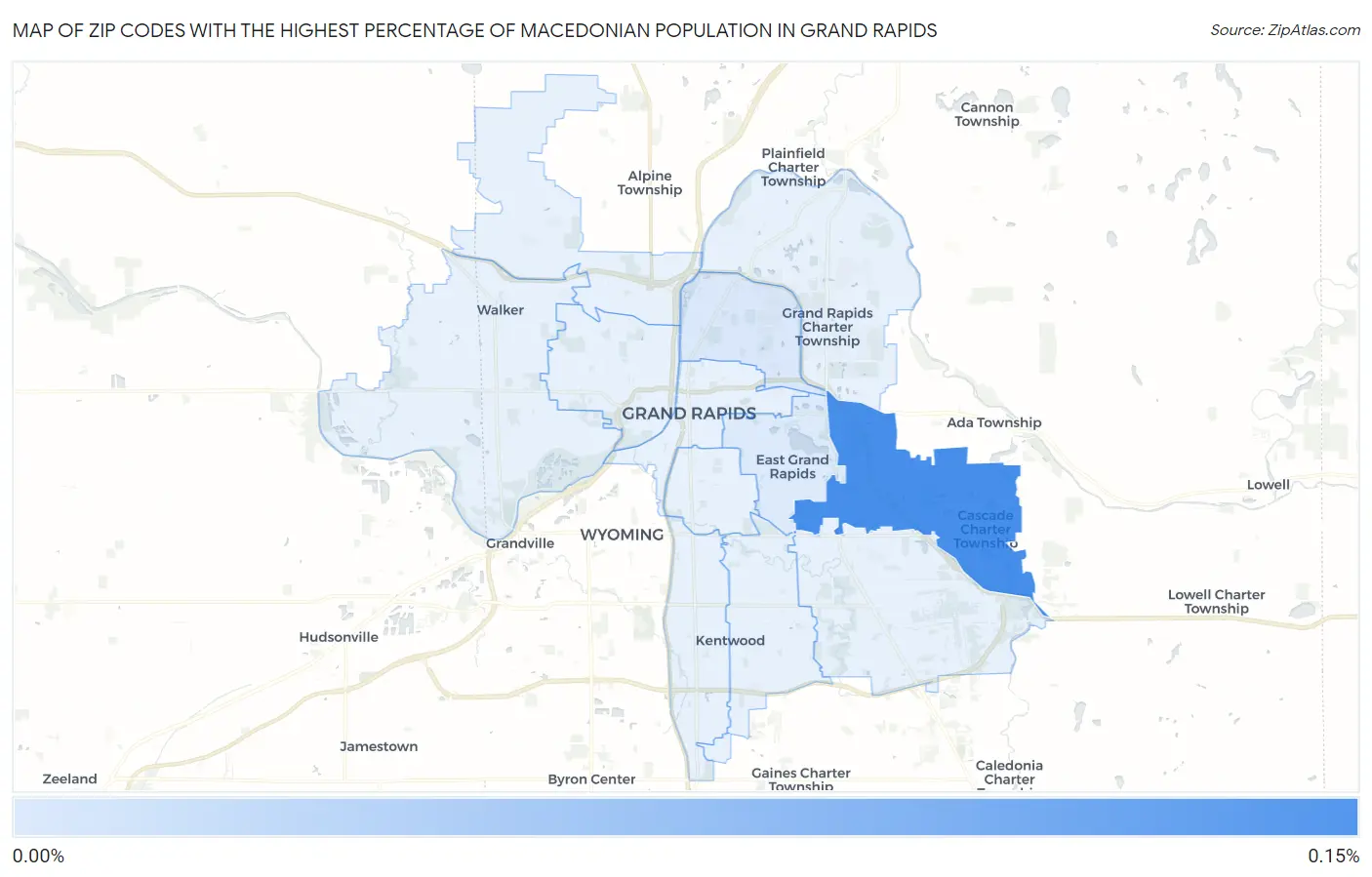 Zip Codes with the Highest Percentage of Macedonian Population in Grand Rapids Map